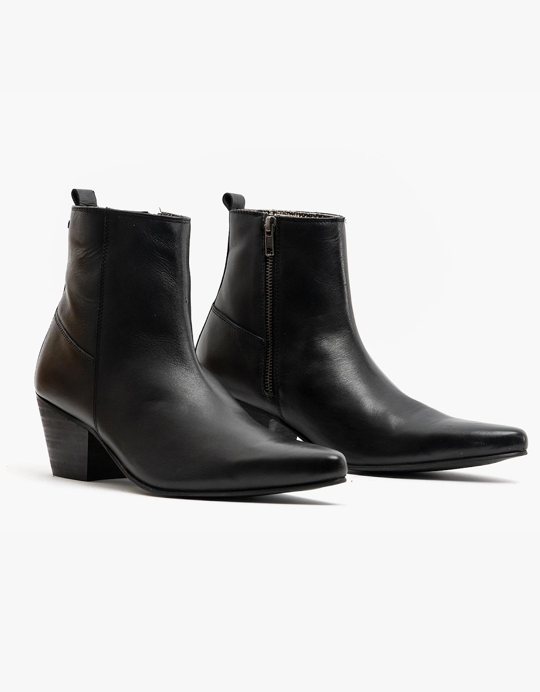Club Cubano LENNON Mens Leather Winklepicker Cuban Heel Boots Black