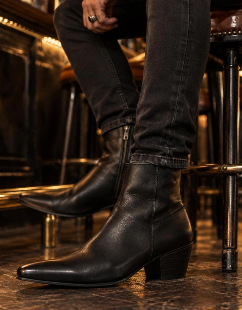 Club Cubano LENNON Mens Leather Winklepicker Cuban Heel Boots Black