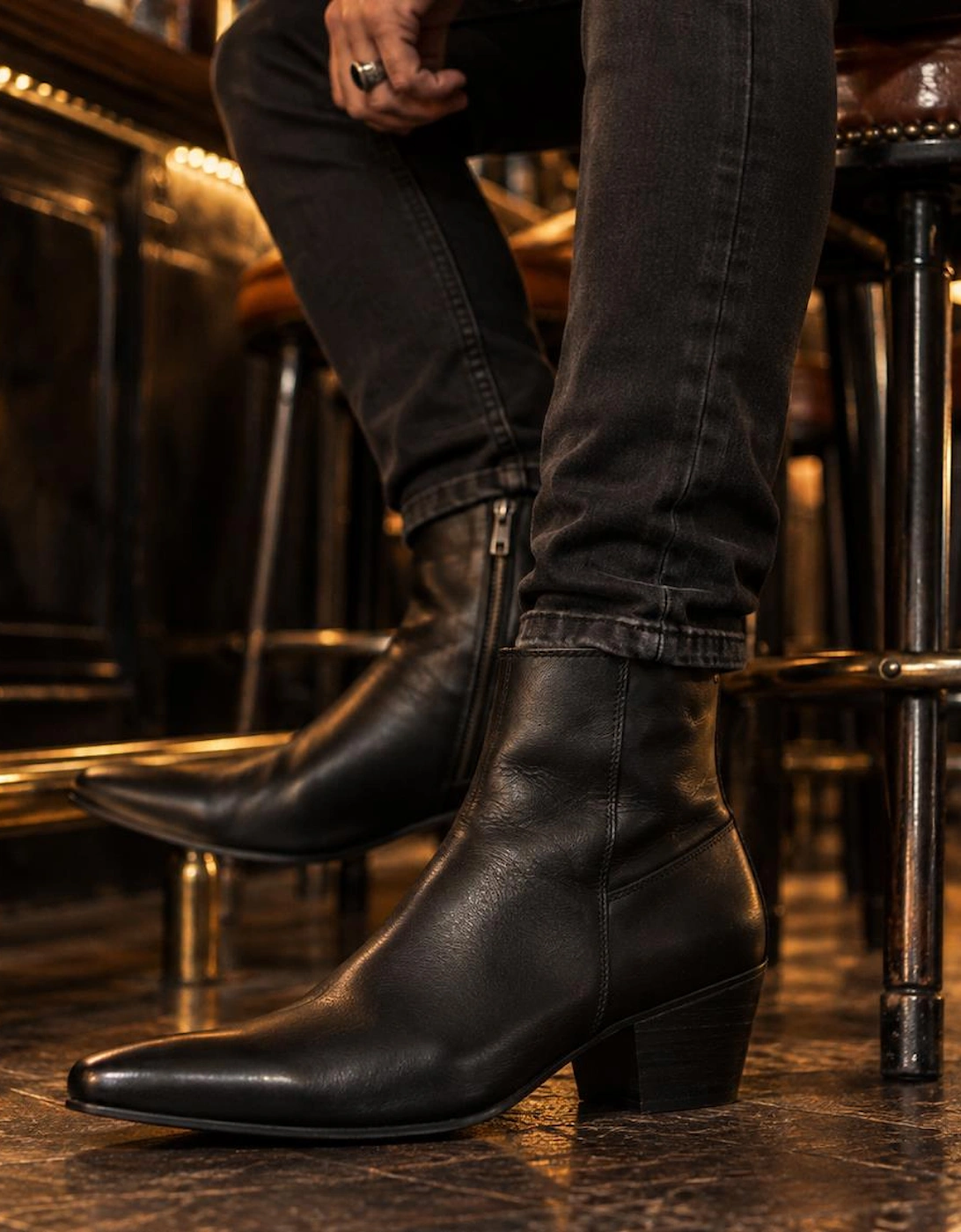 Club Cubano LENNON Mens Leather Winklepicker Cuban Heel Boots Black
