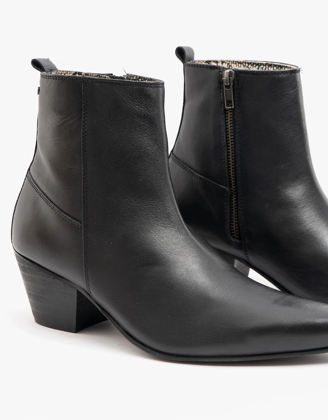 Club Cubano LENNON Mens Leather Winklepicker Cuban Heel Boots Black