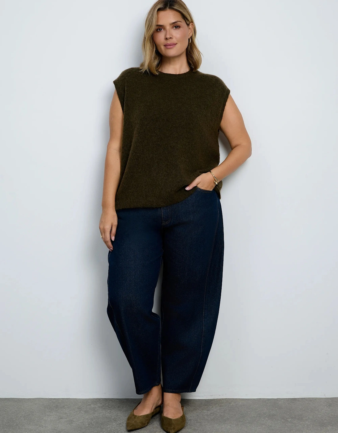 Olive Green Mohair Blend Knitted Vest