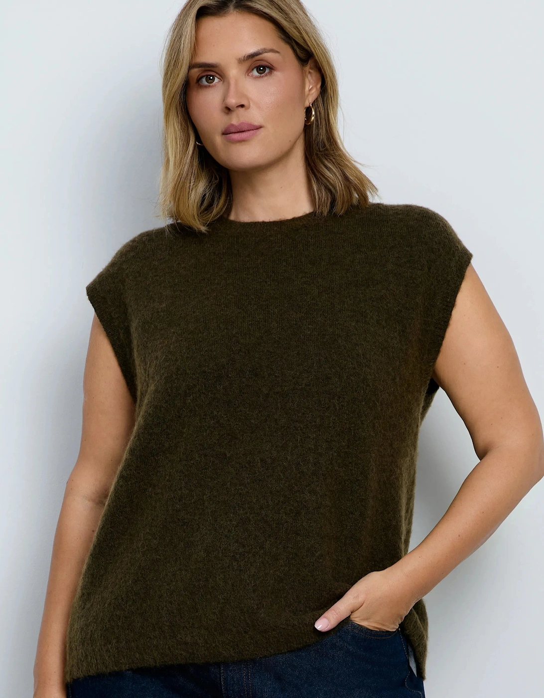 Olive Green Mohair Blend Knitted Vest