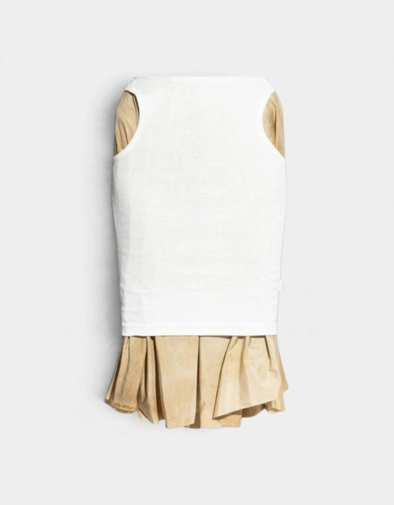 Layered Knee Length Skirt Beige White