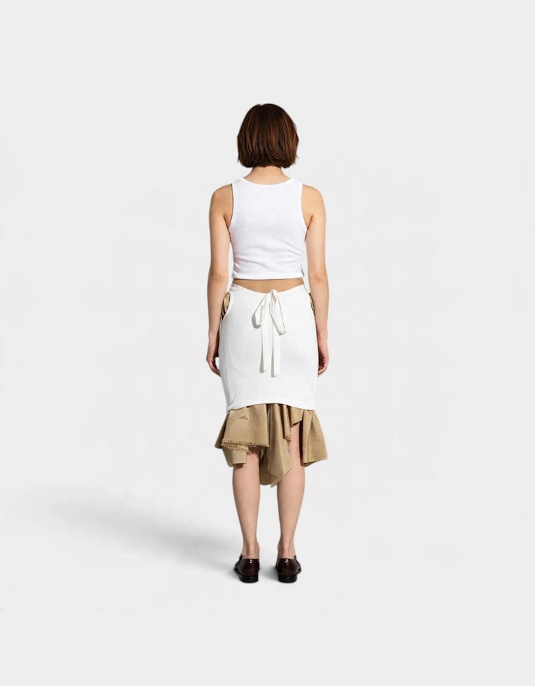 Layered Knee Length Skirt Beige White