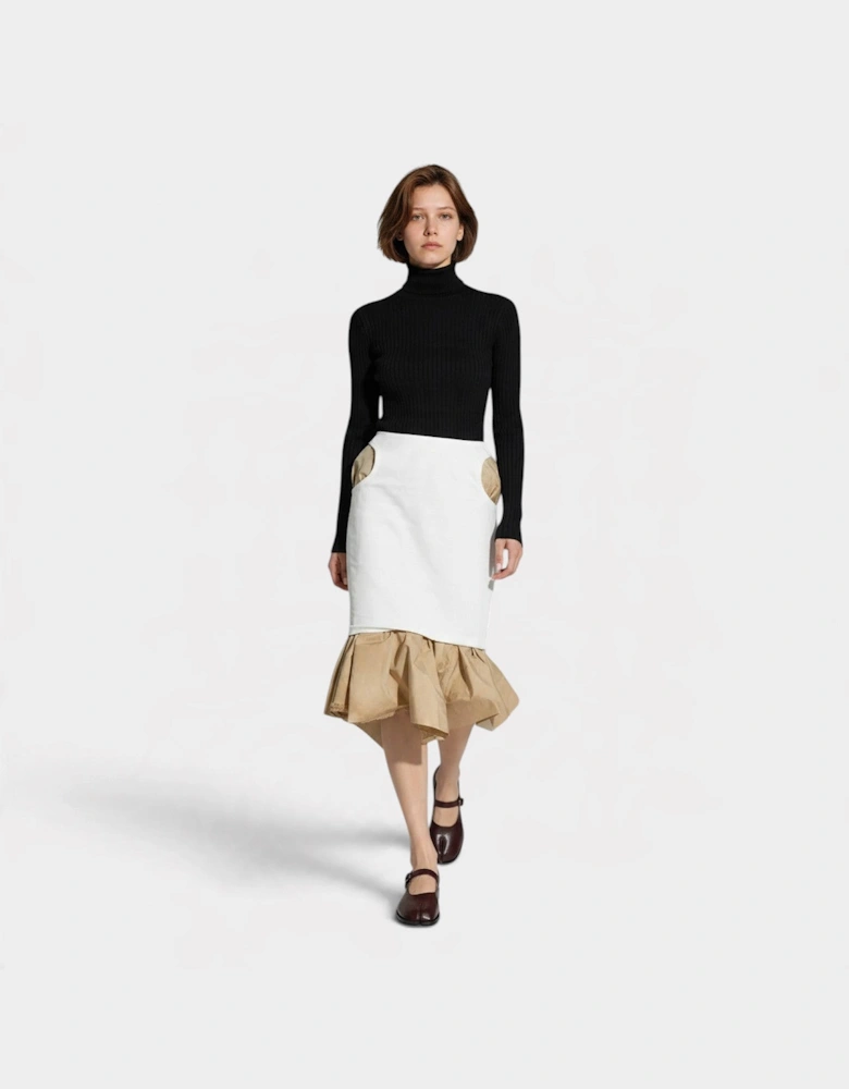 Layered Knee Length Skirt Beige White