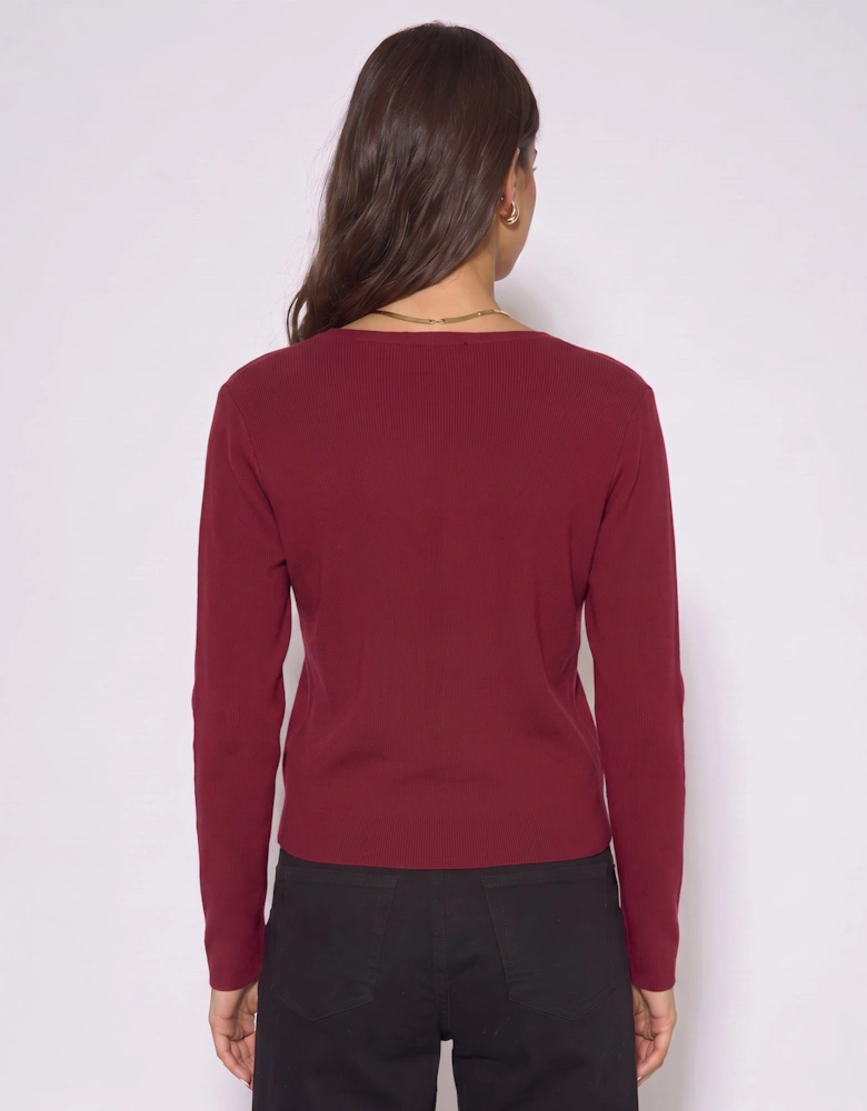 Burgundy Button Wrap Compact Knit Cardigan