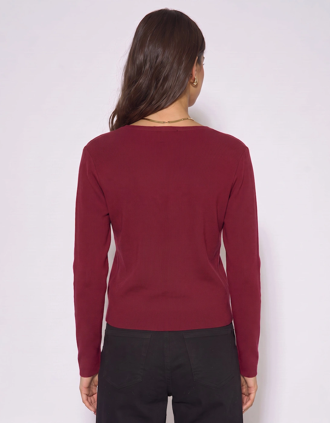 Burgundy Button Wrap Compact Knit Cardigan