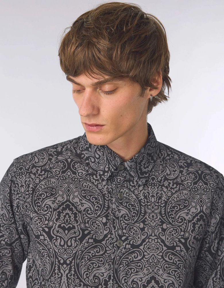 Pretty Green Rave on Linear Paisley Shirt BLACK