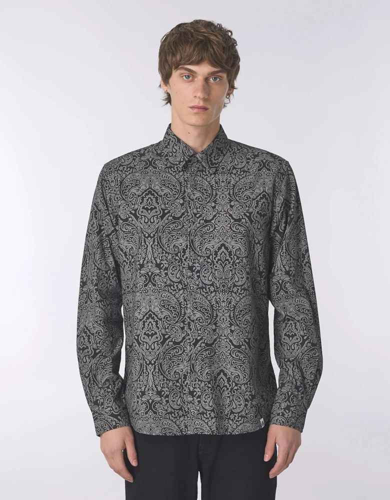 Pretty Green Rave on Linear Paisley Shirt BLACK