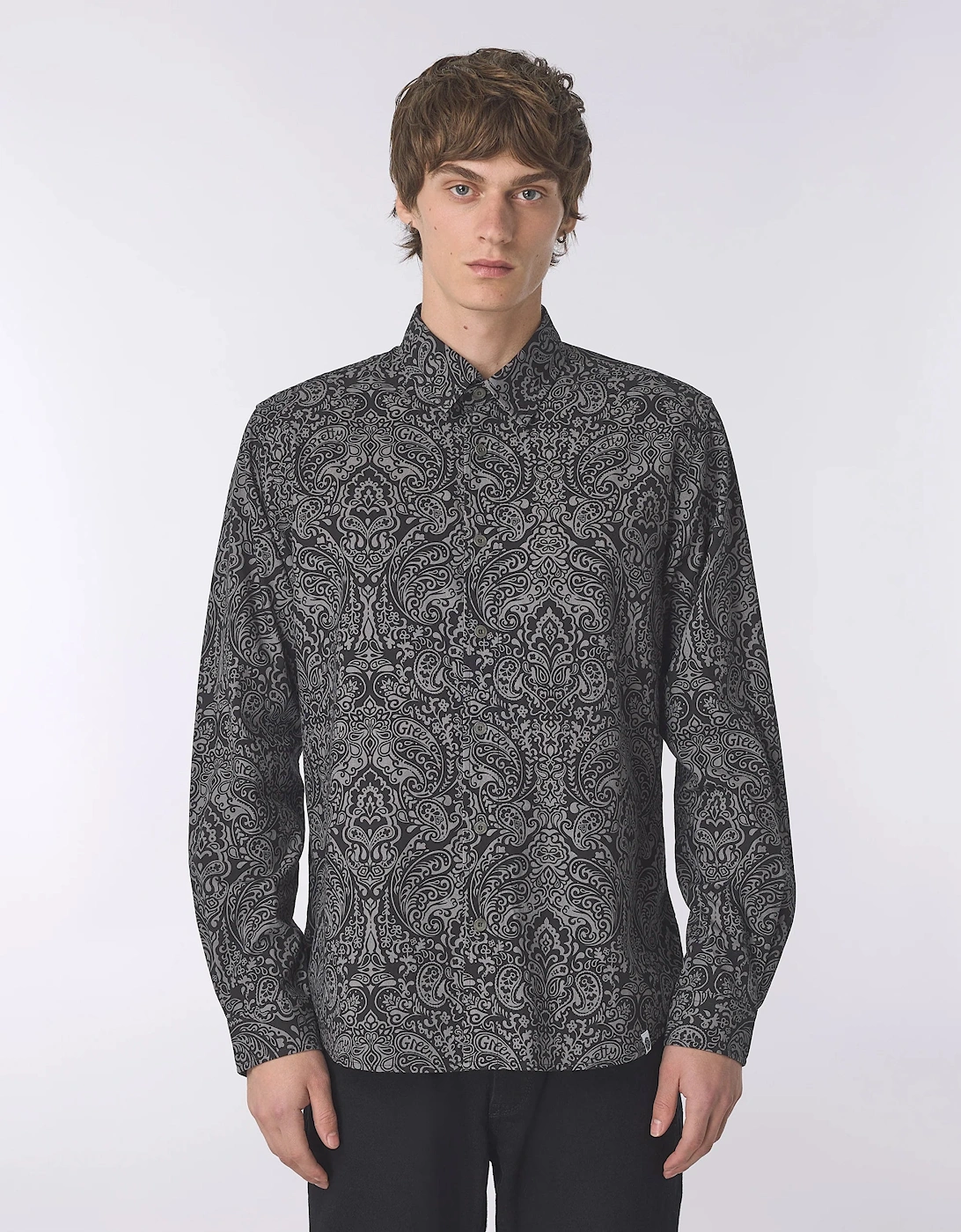 Pretty Green Rave on Linear Paisley Shirt BLACK