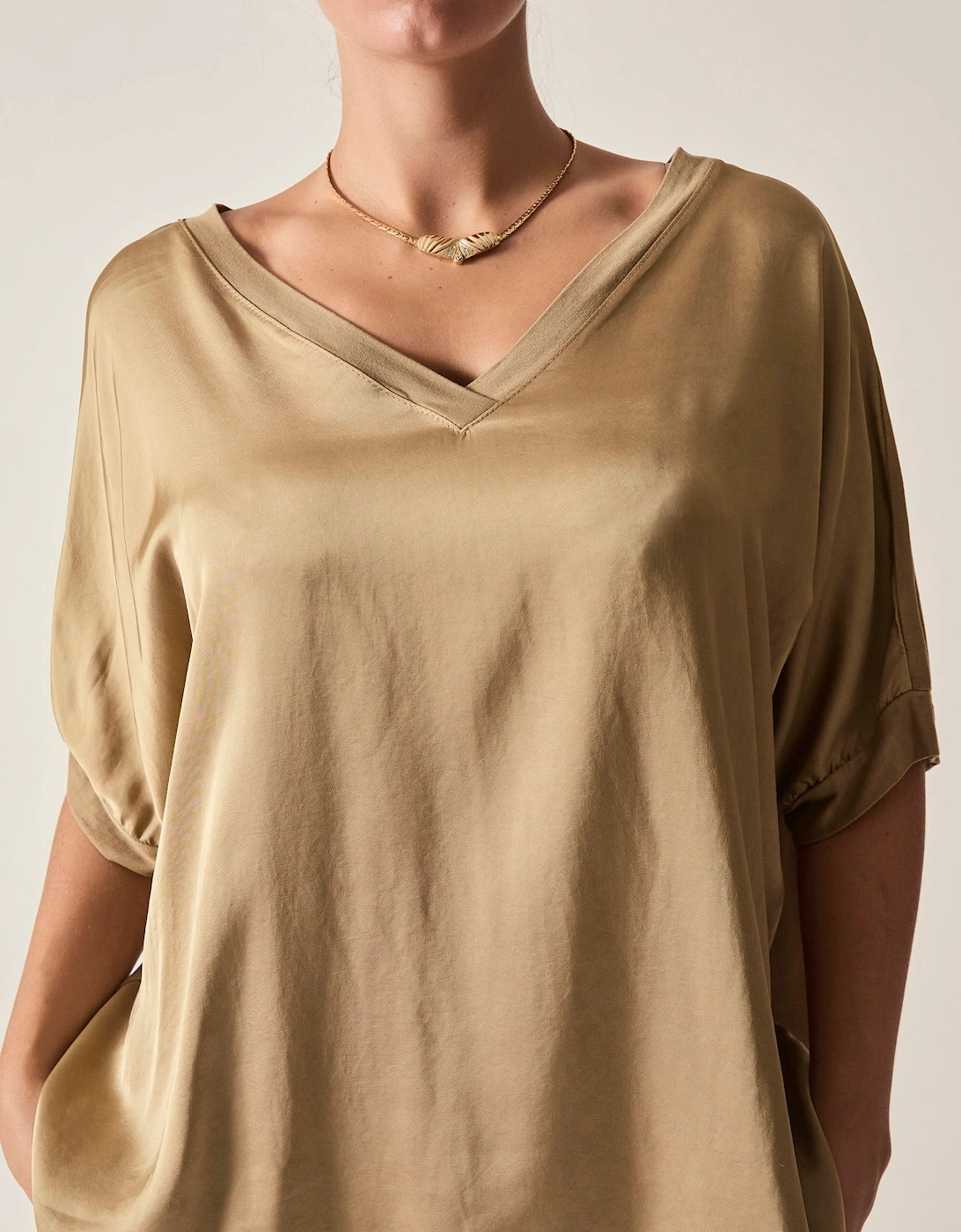 Camel V-Neck Relaxed Fit Top