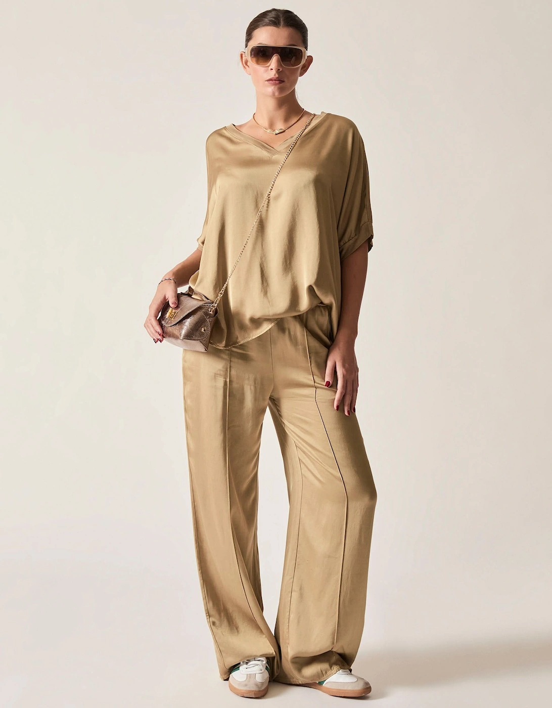 Camel V-Neck Relaxed Fit Top