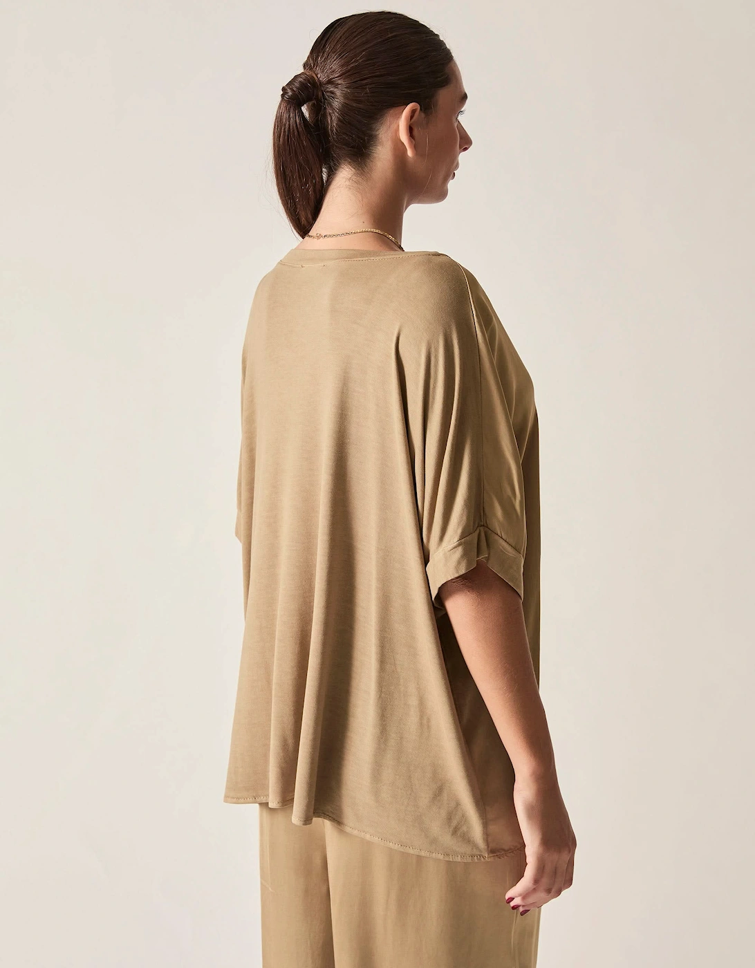 Camel V-Neck Relaxed Fit Top