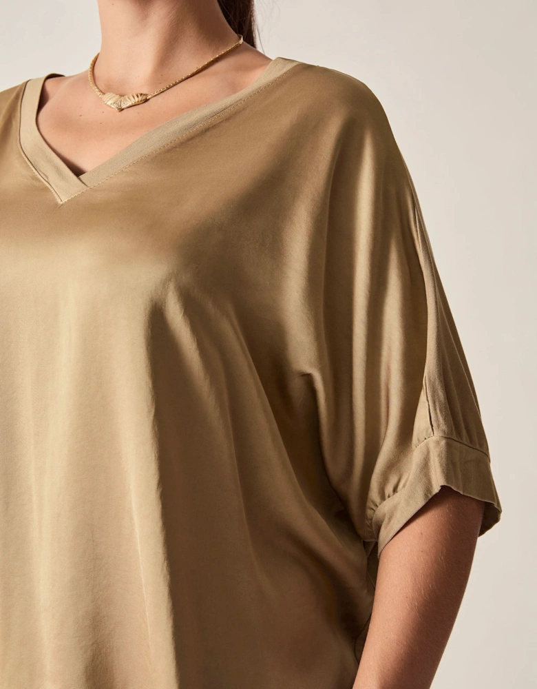 Camel V-Neck Relaxed Fit Top