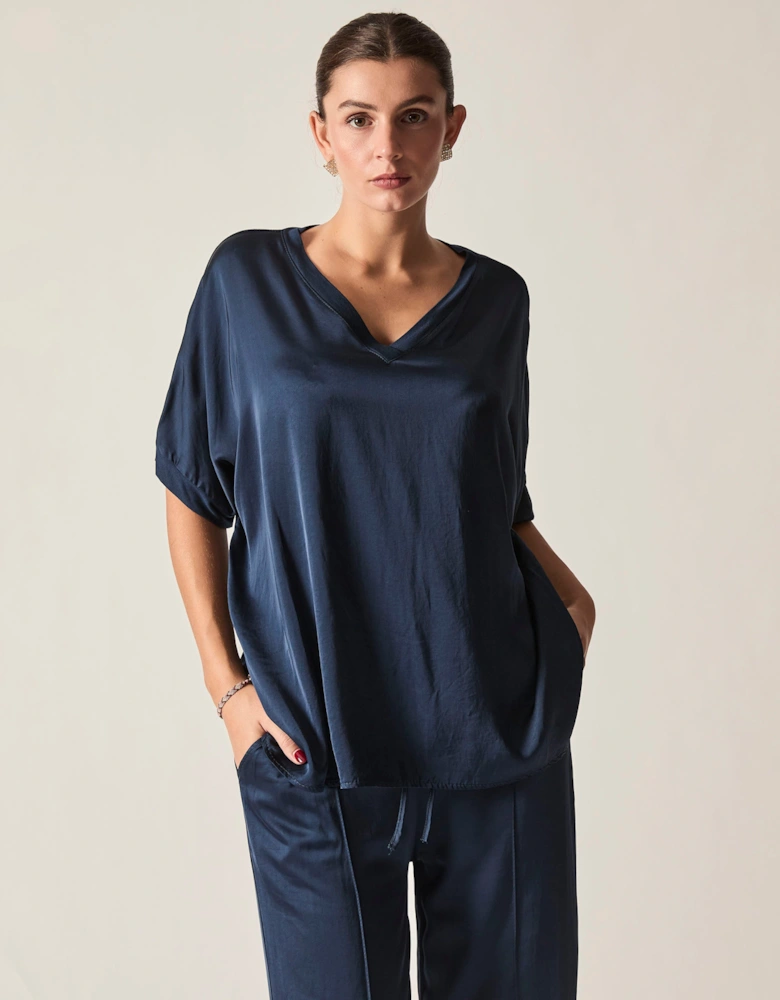 Navy V-Neck Relaxed Fit Top