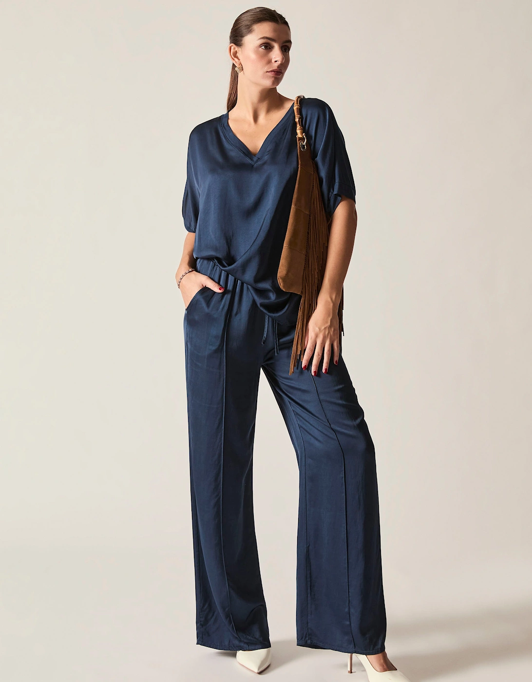 Navy V-Neck Relaxed Fit Top