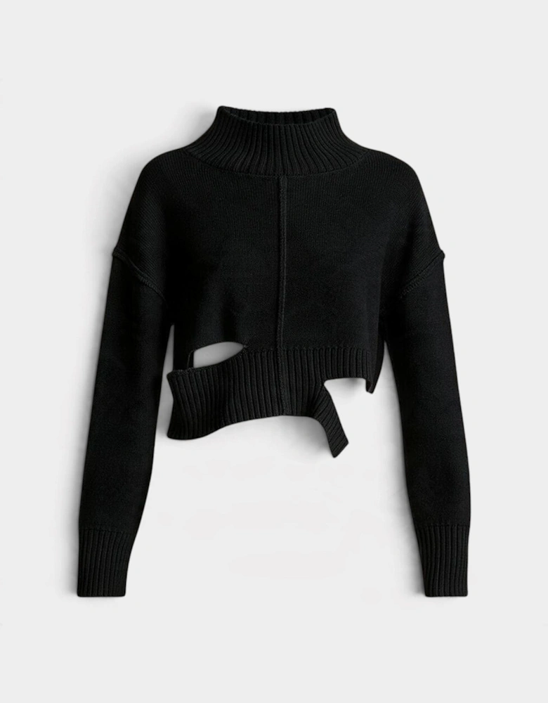 MM6 Distressed Boxy Cropped Sweater Froth Black