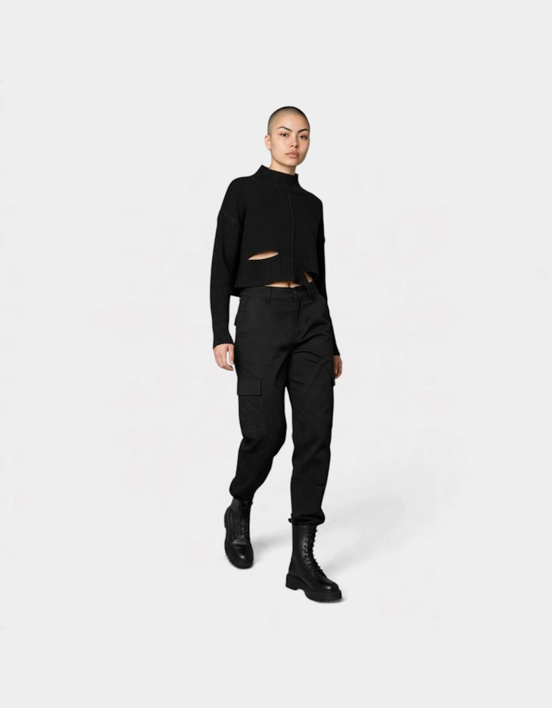 MM6 Distressed Boxy Cropped Sweater Froth Black