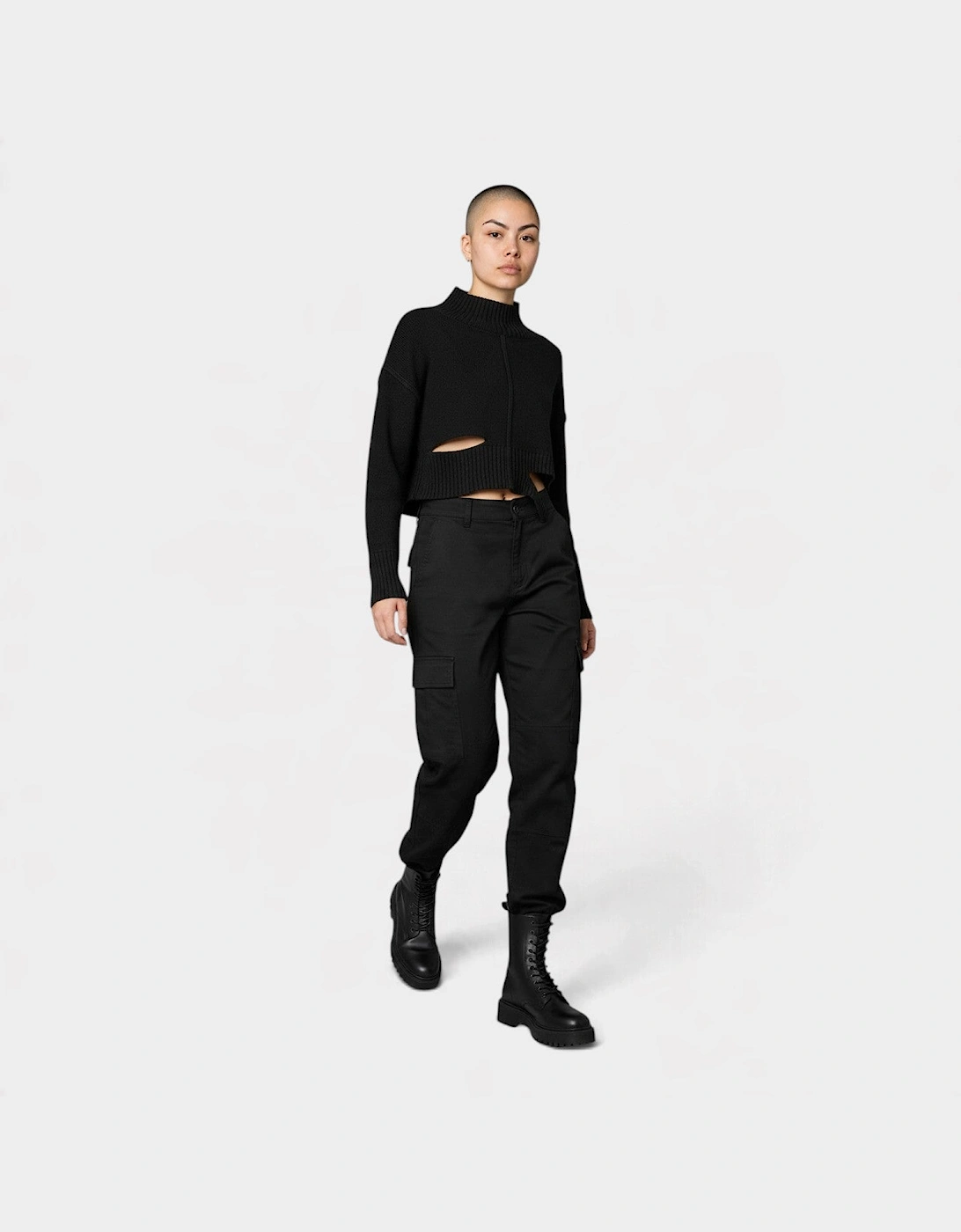 MM6 Distressed Boxy Cropped Sweater Froth Black