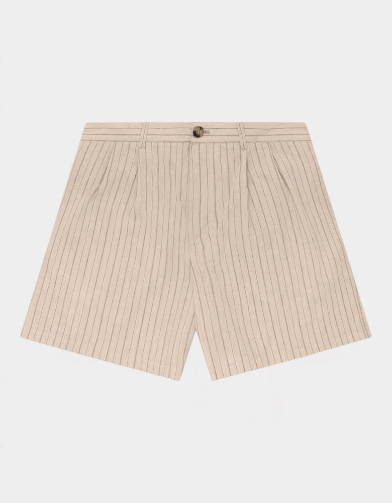 Double Pleated Linen Short Sand Stripe
