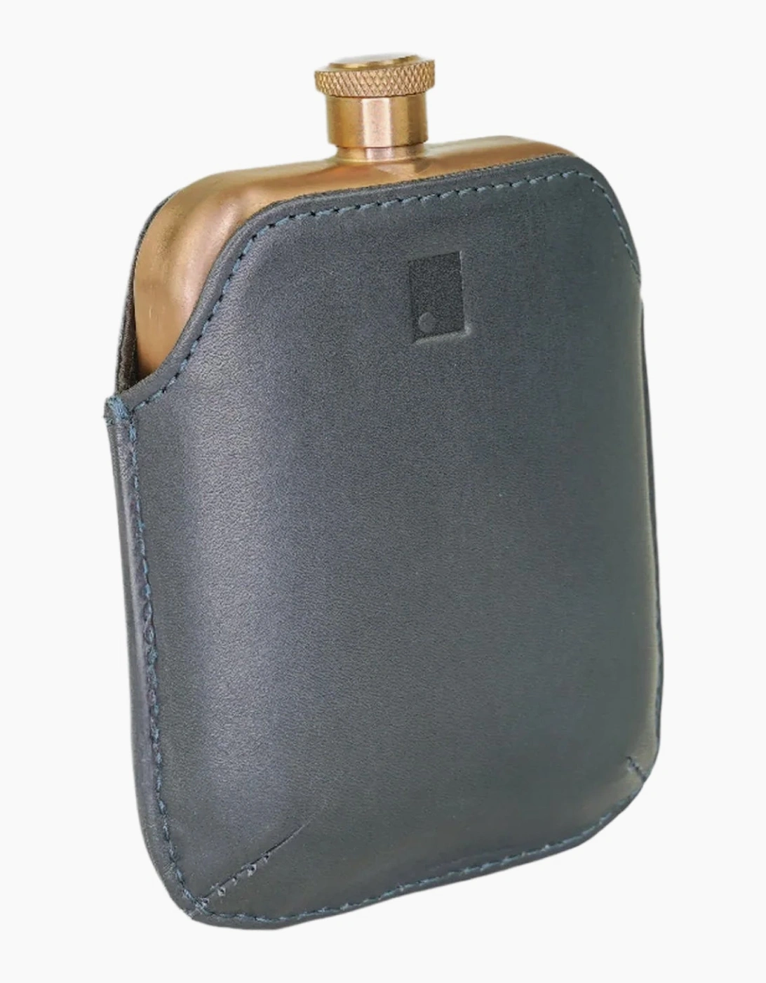 Sophos Copper Hip Flask With Leather Sleeve NAVY