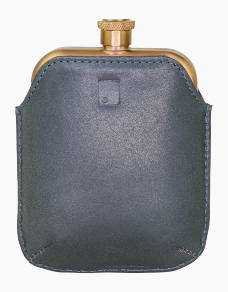 Sophos Copper Hip Flask With Leather Sleeve NAVY