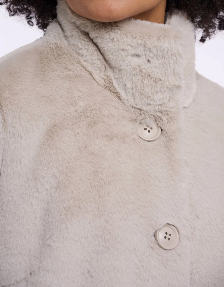 Rino & Pelle Nonna Womens Single Breasted Faux Fur Coat - Birch