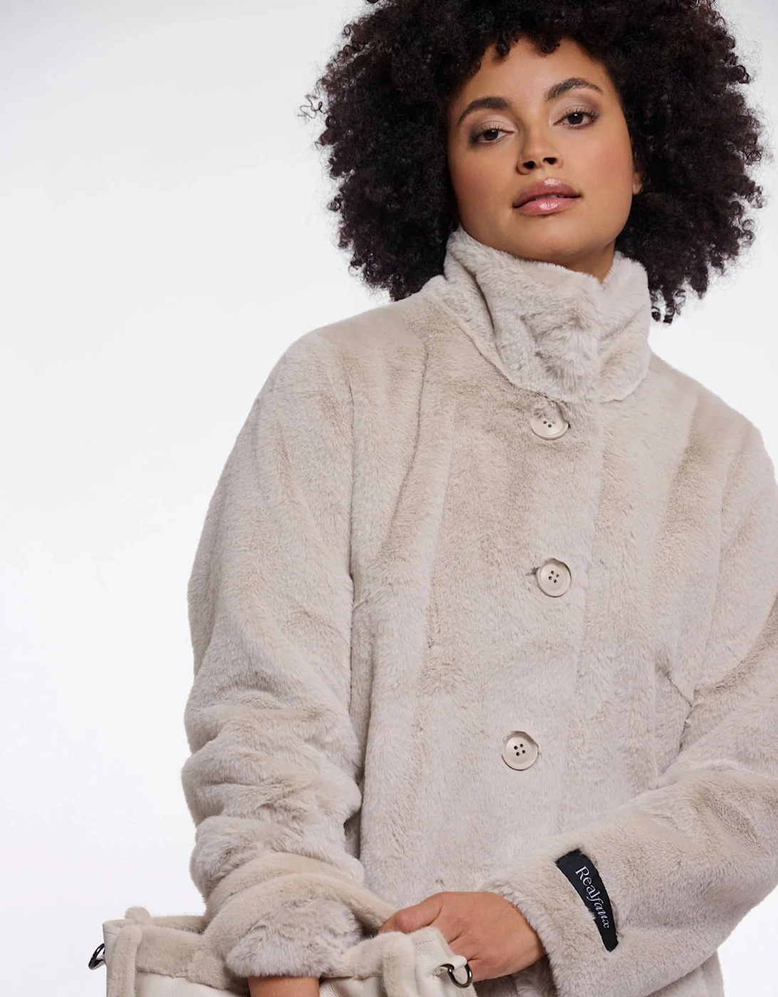 Rino & Pelle Nonna Womens Single Breasted Faux Fur Coat - Birch
