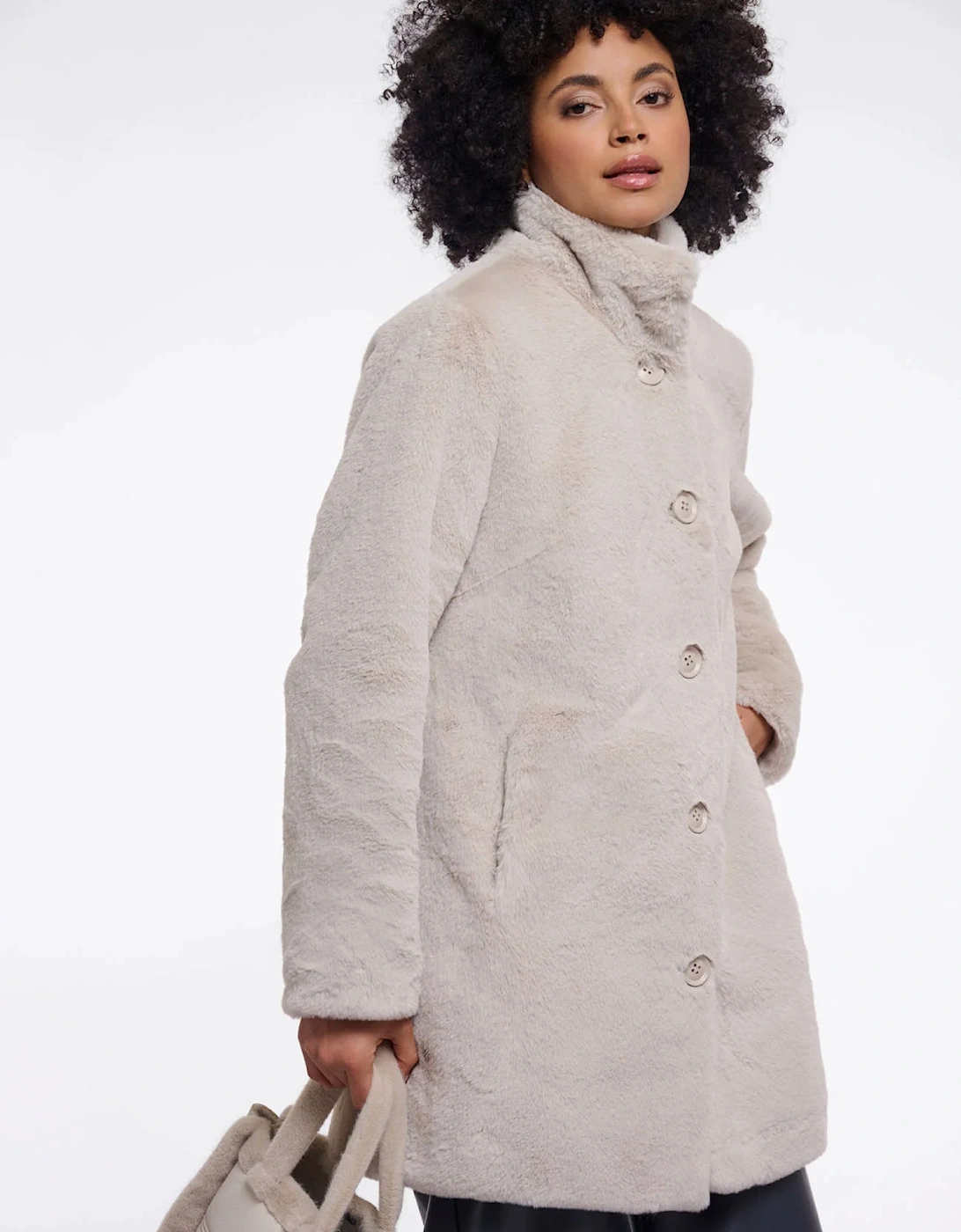 Rino & Pelle Nonna Womens Single Breasted Faux Fur Coat - Birch