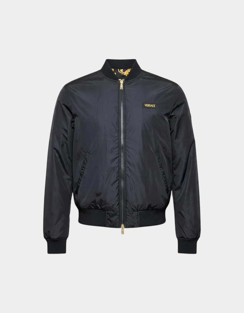 Reversible Baroque Print Bomber Jacket Black Gold