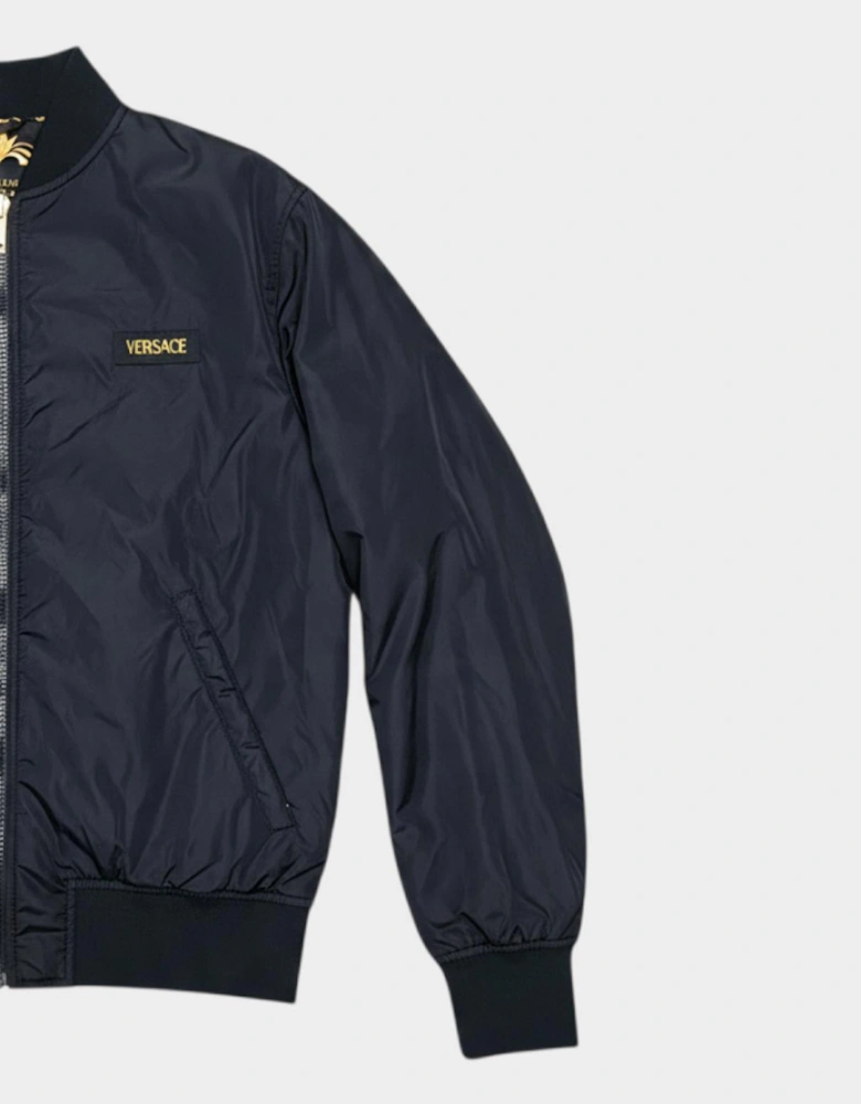 Reversible Baroque Print Bomber Jacket Black Gold