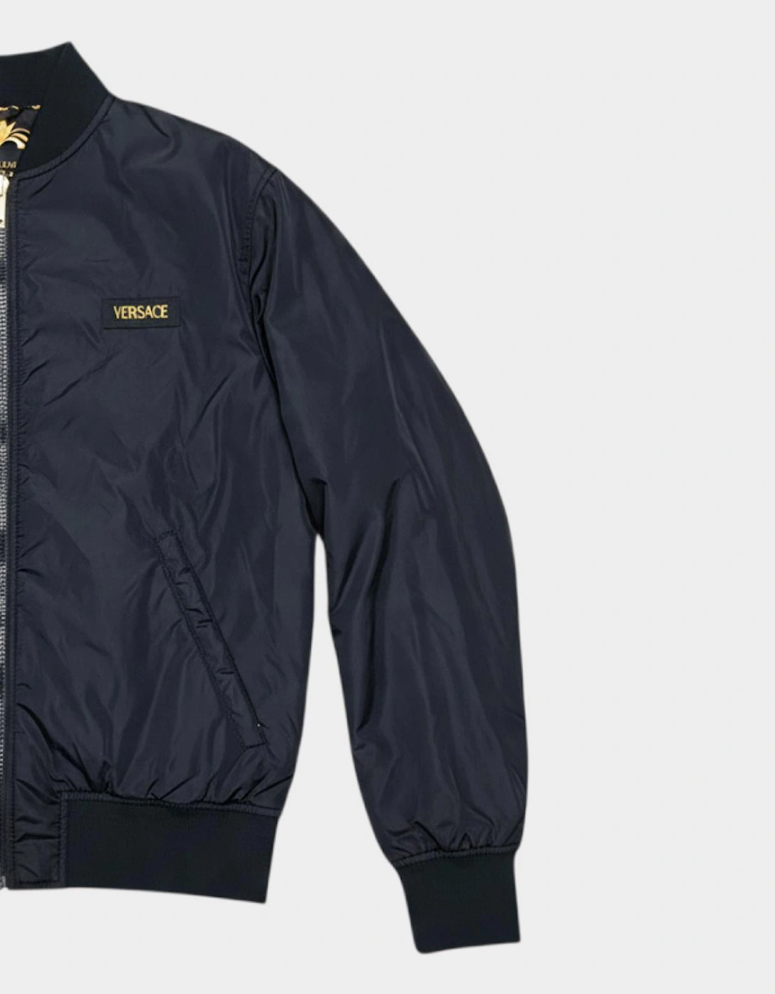 Reversible Baroque Print Bomber Jacket Black Gold