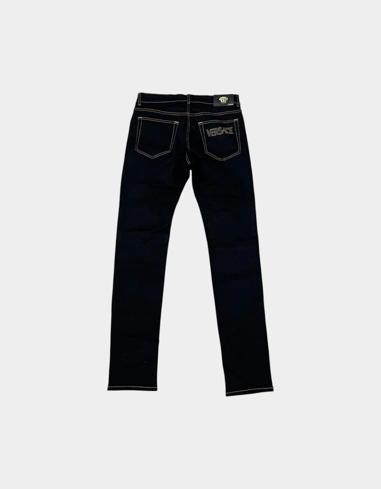 Medusa Head Stretch Denim Jeans Black