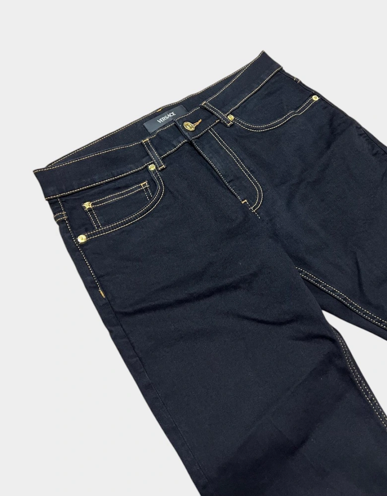 Medusa Head Stretch Denim Jeans Black