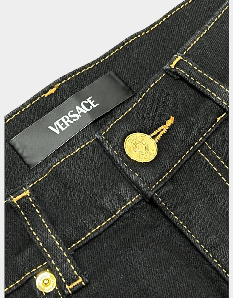 Medusa Head Stretch Denim Jeans Black