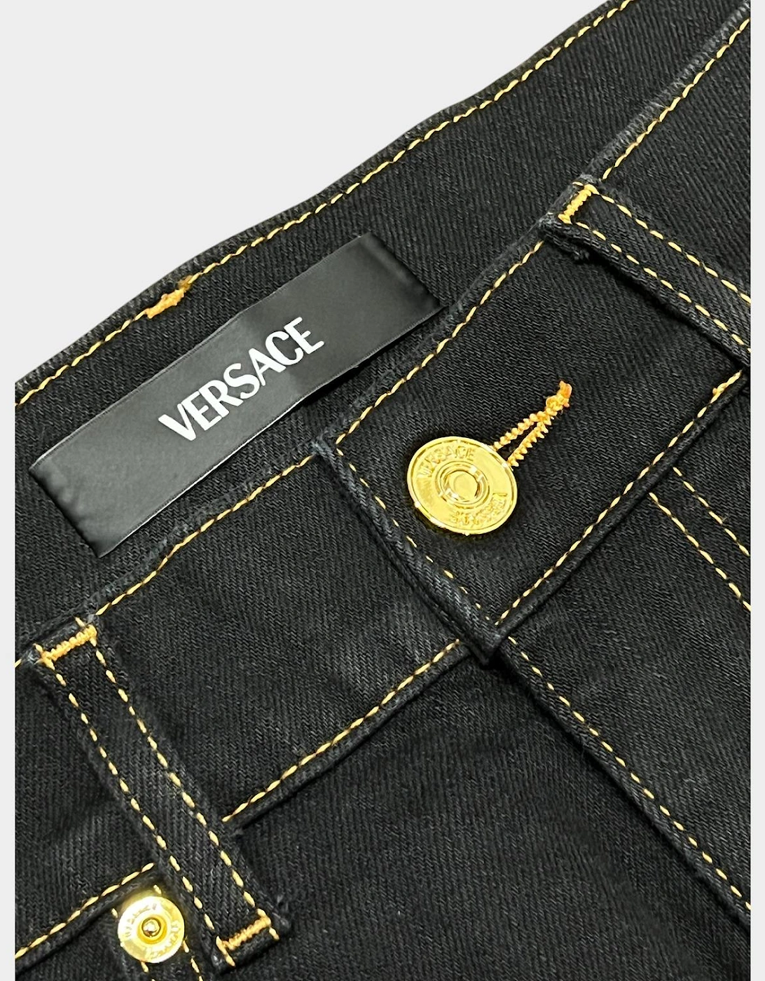 Medusa Head Stretch Denim Jeans Black