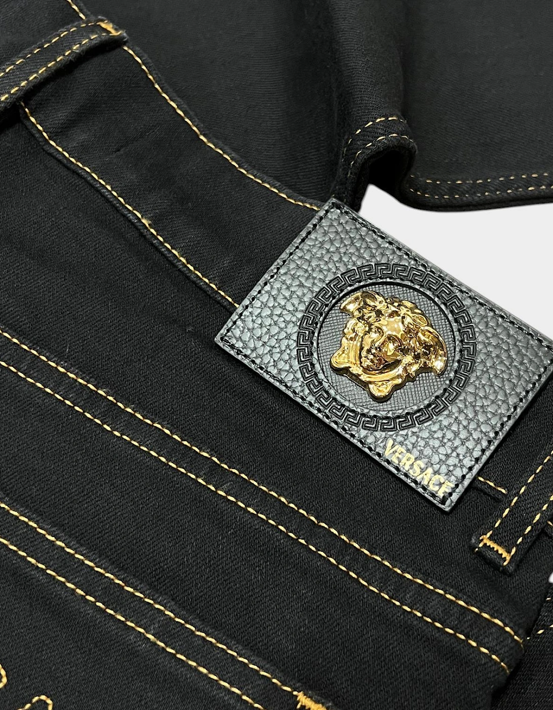 Medusa Head Stretch Denim Jeans Black