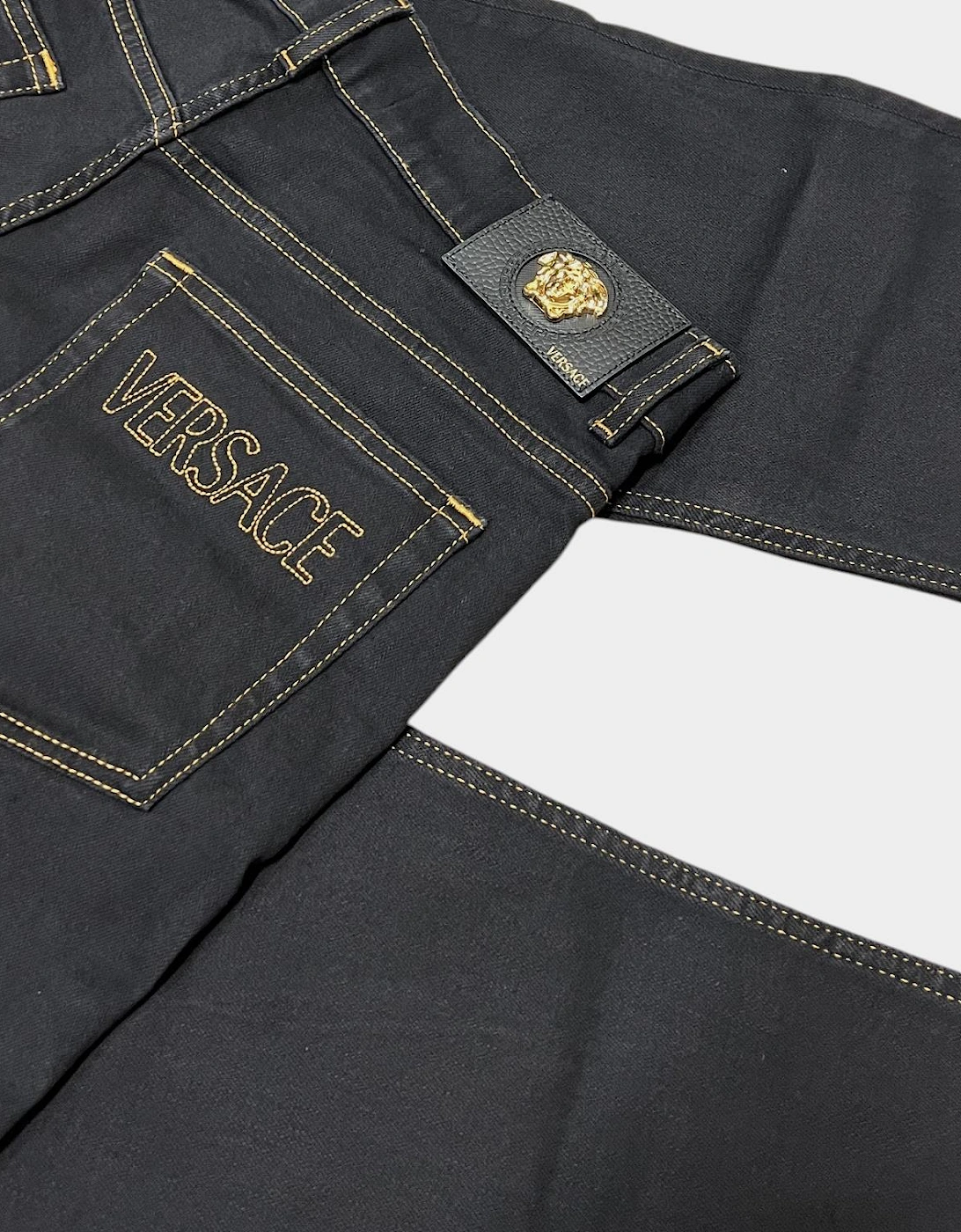 Medusa Head Stretch Denim Jeans Black