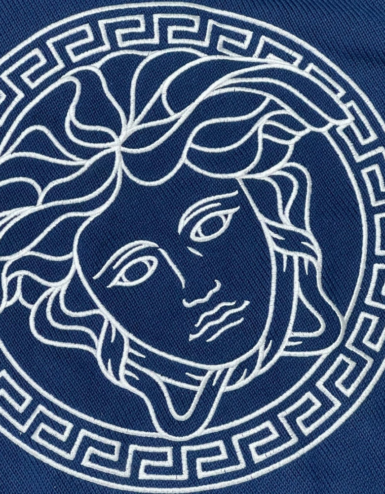 Medusa Head Embroidered Knit Sweater Blue