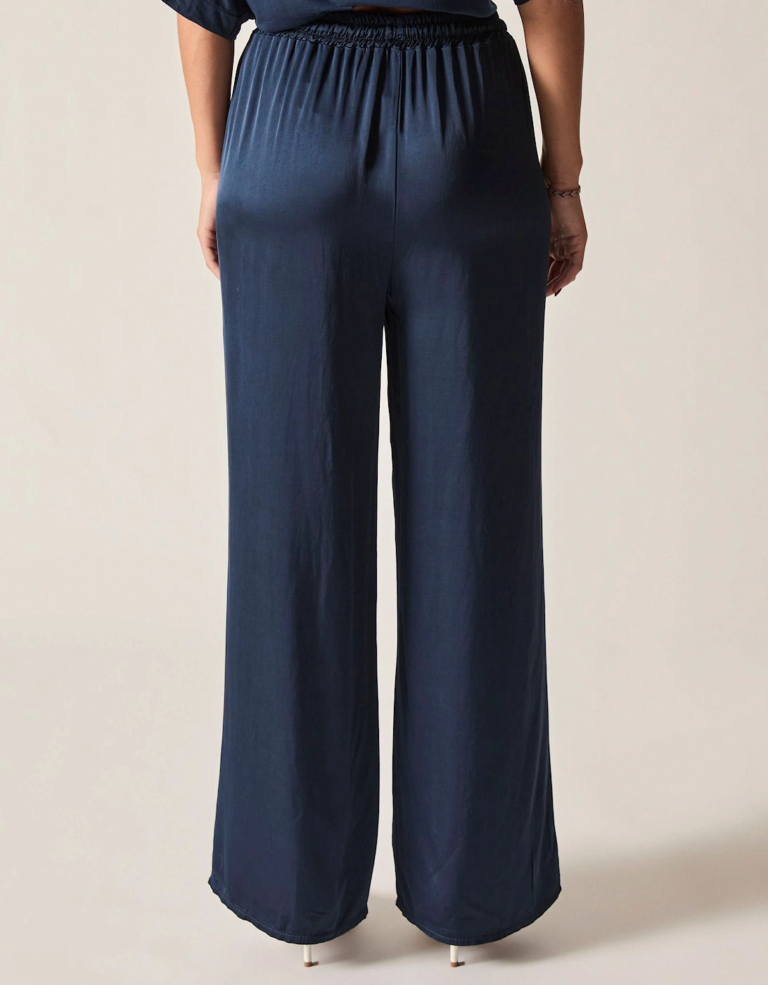 Navy Wide-Leg Drawstring Trousers