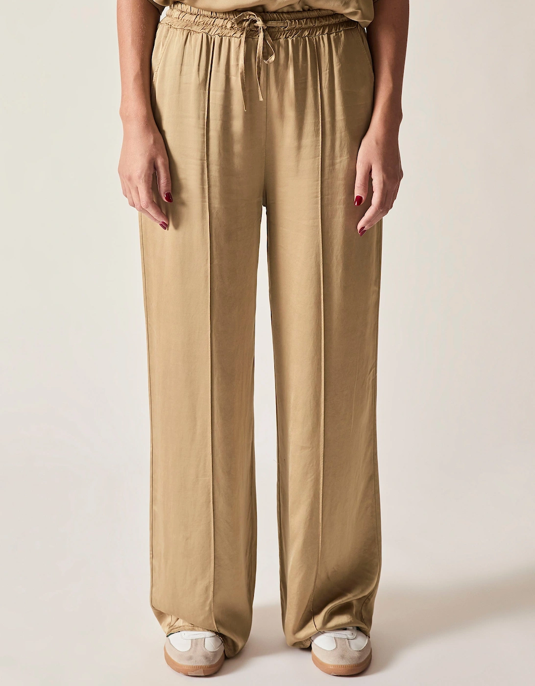 Camel Wide-Leg Drawstring Trousers
