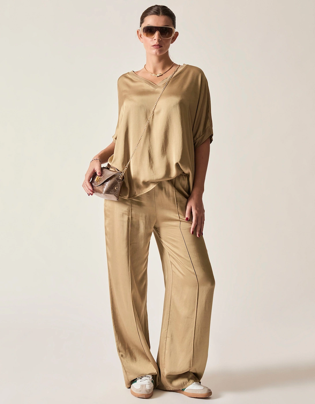 Camel Wide-Leg Drawstring Trousers
