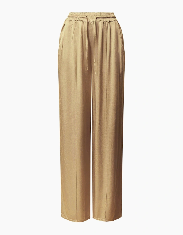 Camel Wide-Leg Drawstring Trousers