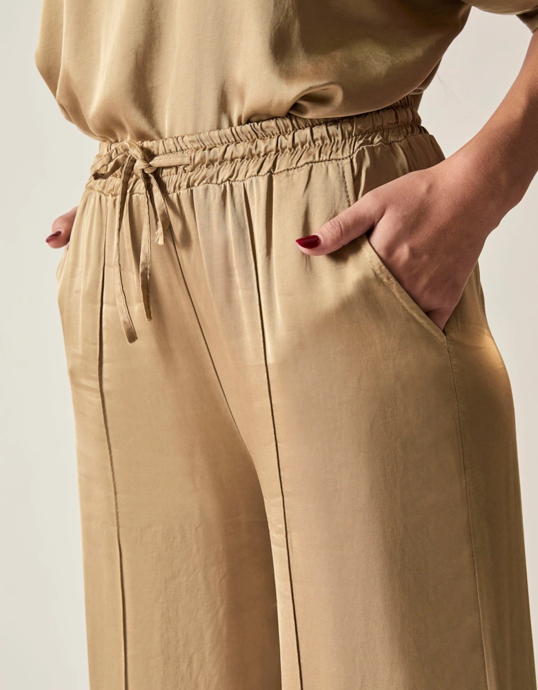 Camel Wide-Leg Drawstring Trousers