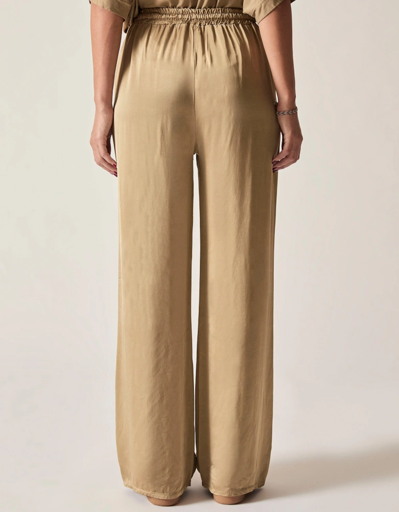 Camel Wide-Leg Drawstring Trousers