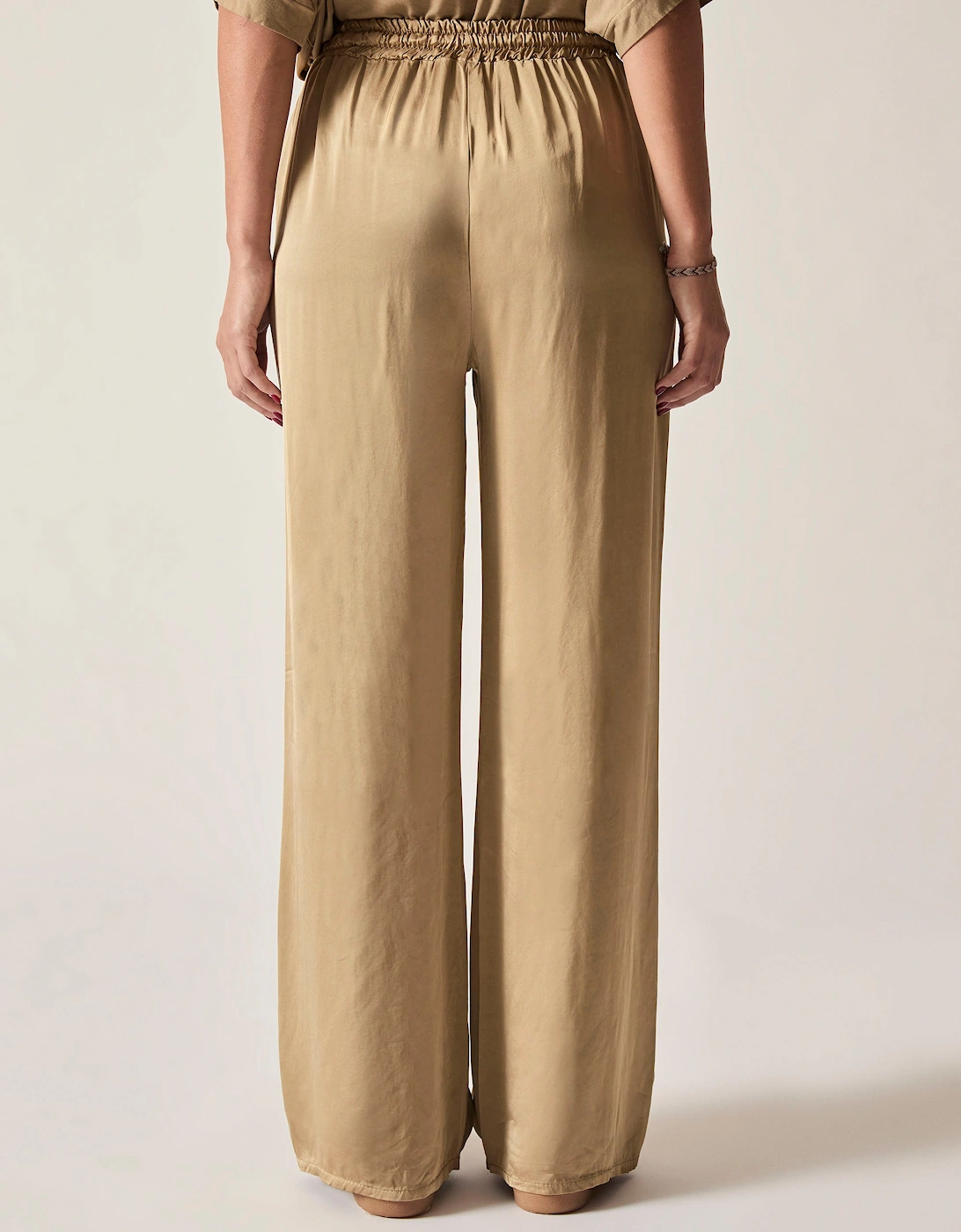 Camel Wide-Leg Drawstring Trousers