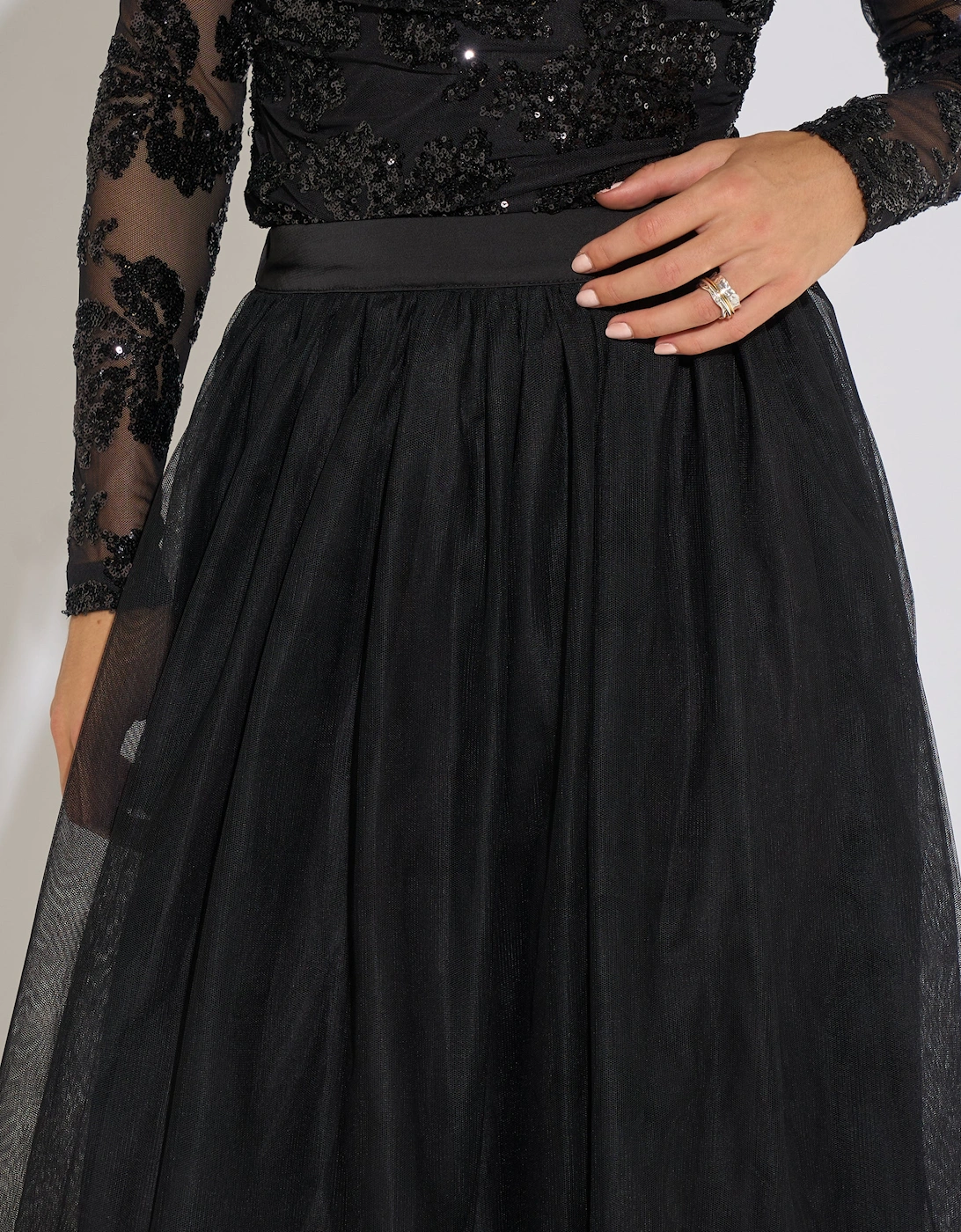 Black Tulle Skater Midi Skirt