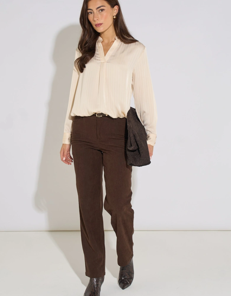 Champagne Burnout Stripe V Neck Blouse