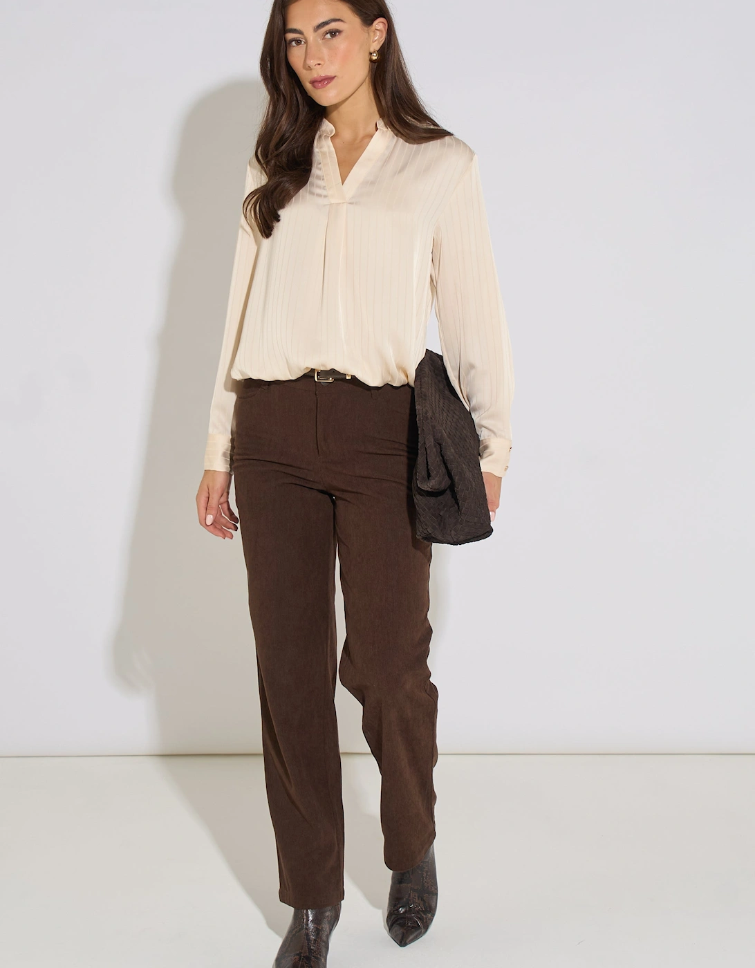 Champagne Burnout Stripe V Neck Blouse