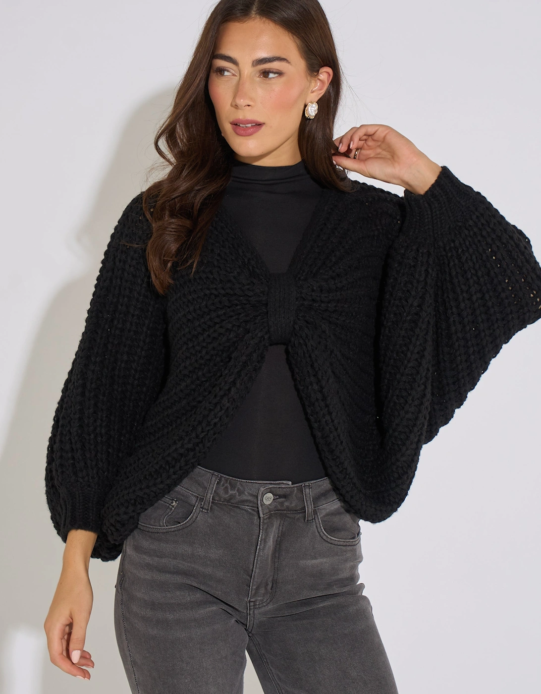 Gini London Women's Black Oversized Bow Multi Way Wear Knit Jumper - Size S-M UK 8-10/Us 4-6/Eu 36-38